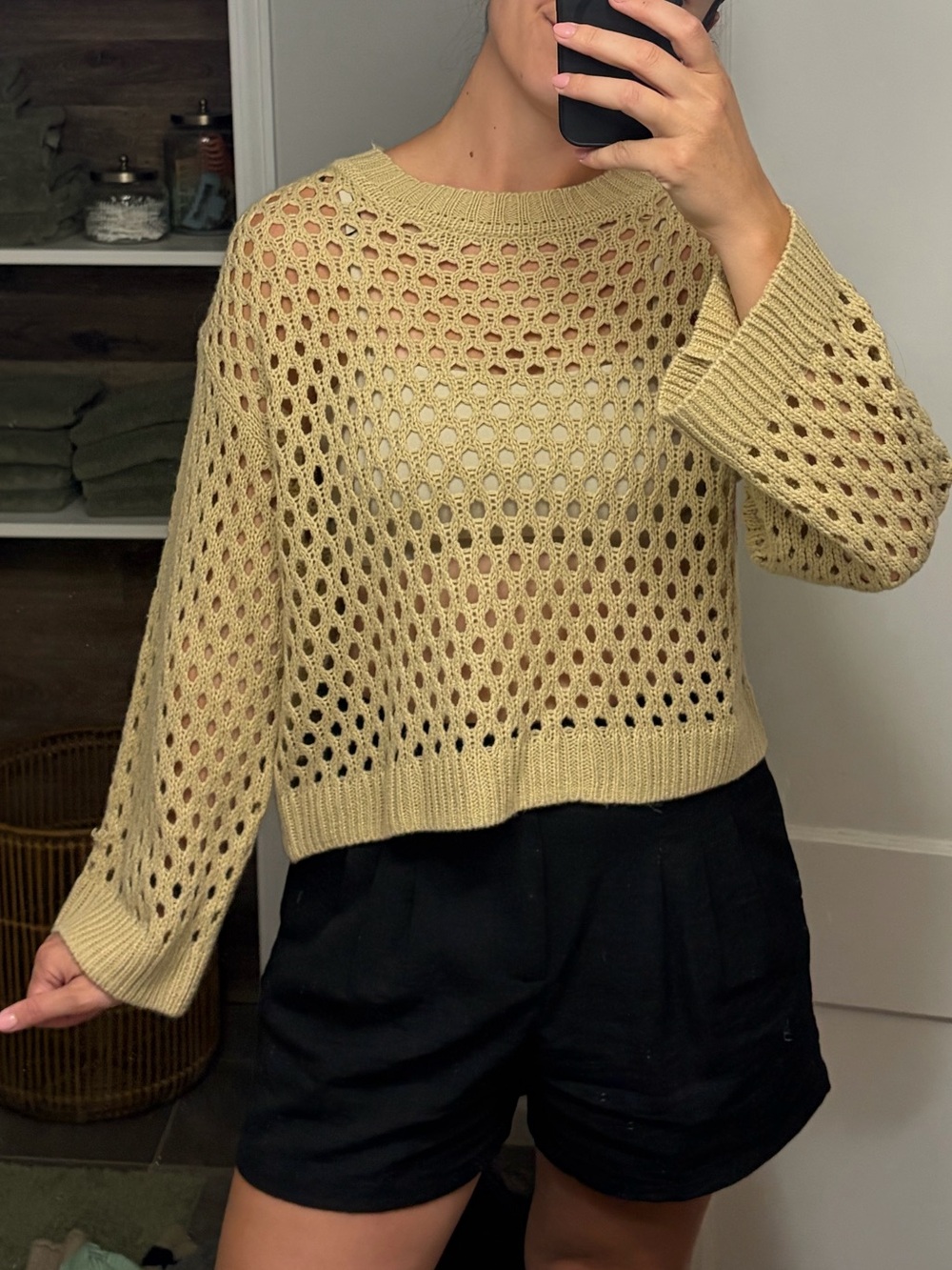 H&M Light Tan Open Weave Crewneck Sweater - Picture 2 of 4